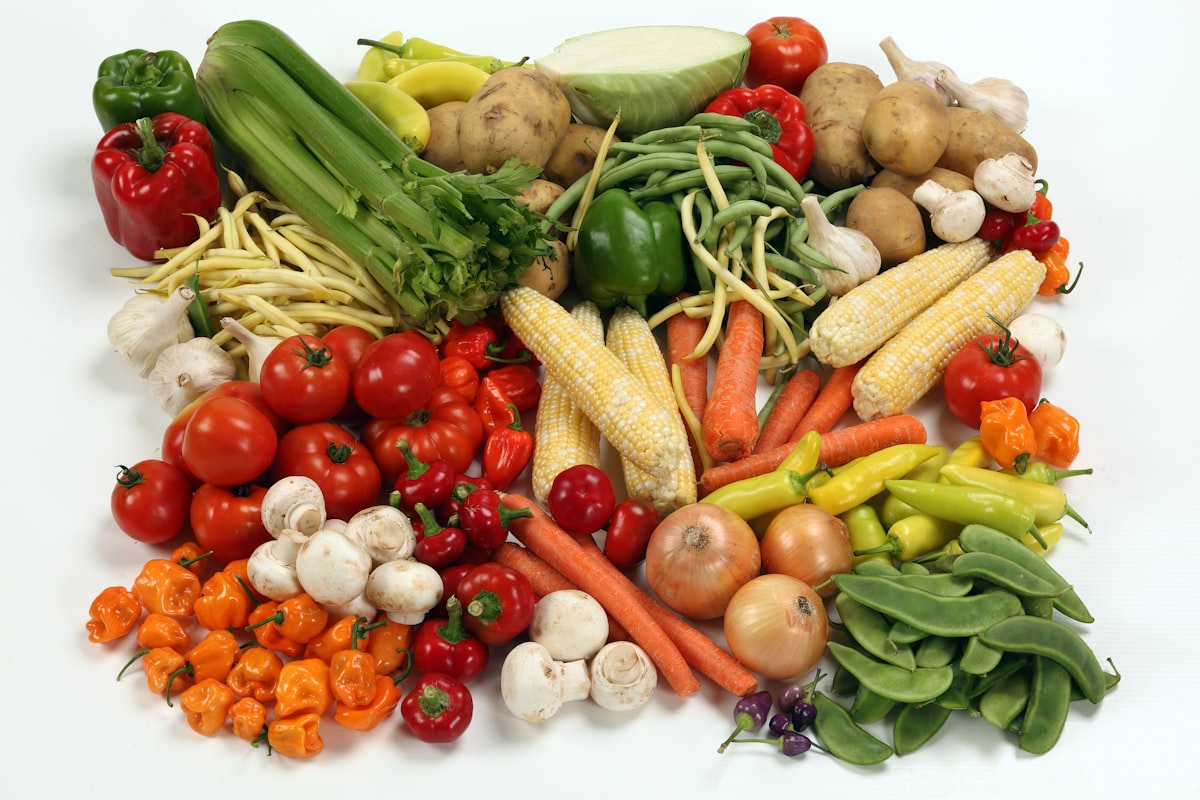 Nutritious colorful meal preparation on a wooden table